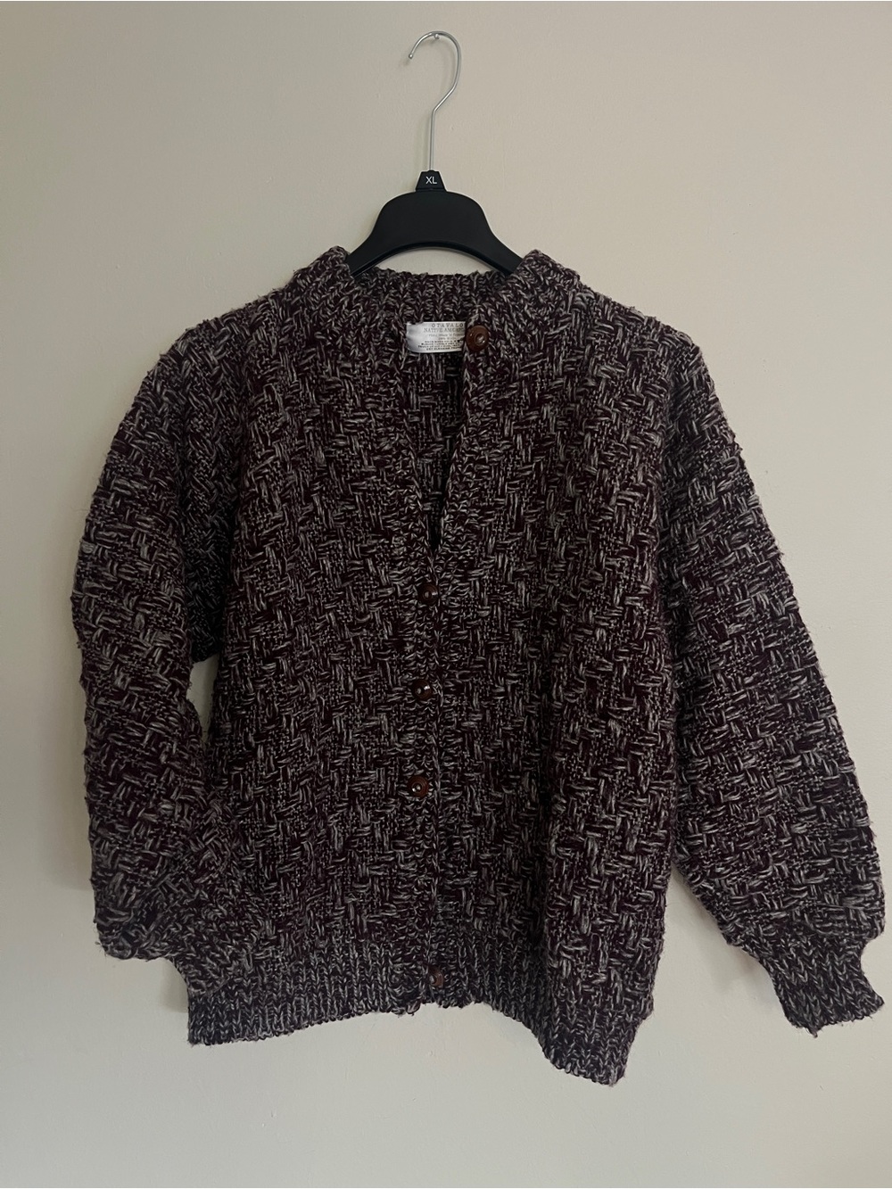 Chunky Knit Cardigan Sweater - Purple/Grey